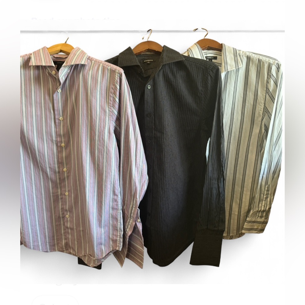 Bundle of 3 Express Men's Size Small Striped Button Down Dress Shirts Work Week